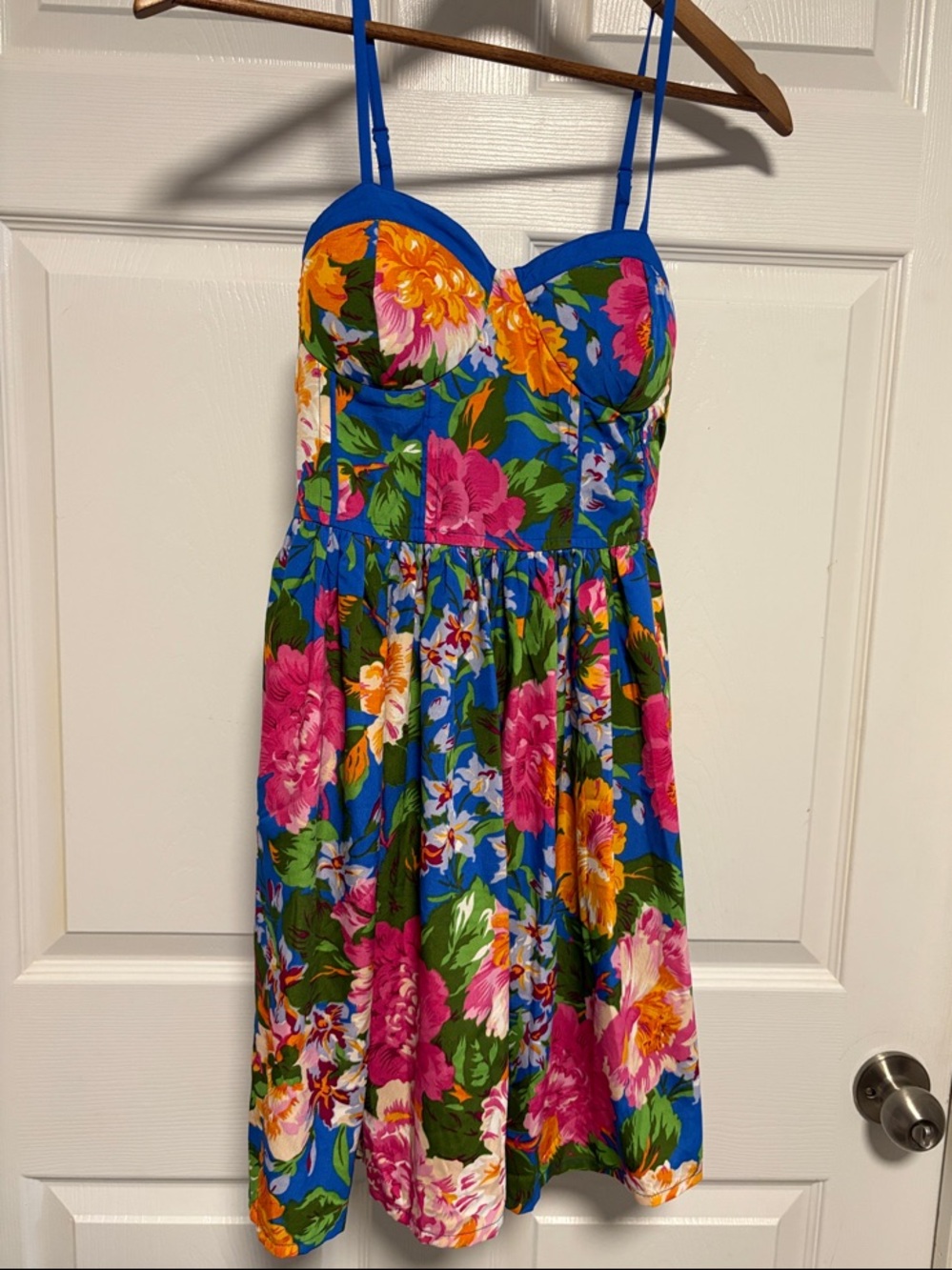 Band of the Free | Blue Floral Midi Dress with Sweetheart Neckline